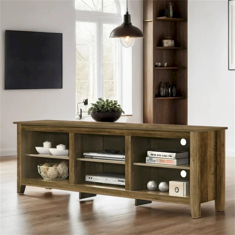 70 Inch TV Stand Open Shelves 6 Cable Management Cutouts