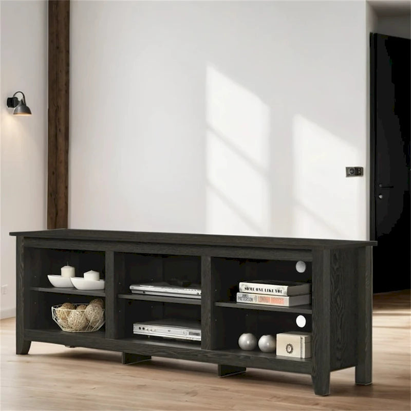 70 Inch TV Stand Open Shelves 6 Cable Management Cutouts