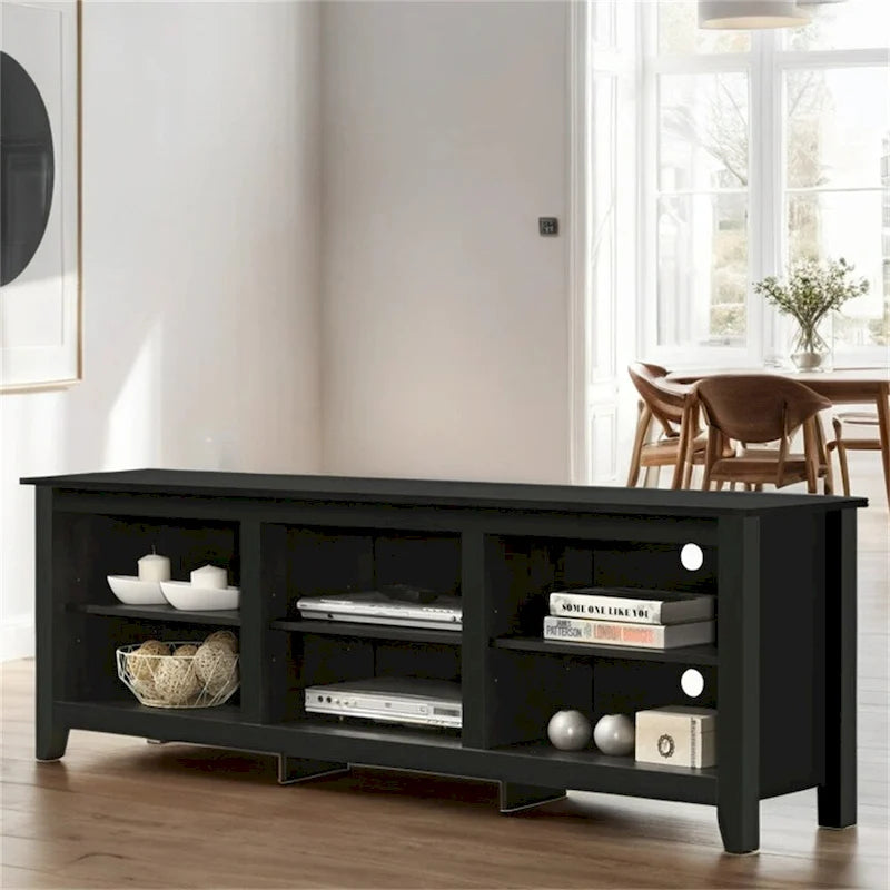 70 Inch TV Stand Open Shelves 6 Cable Management Cutouts
