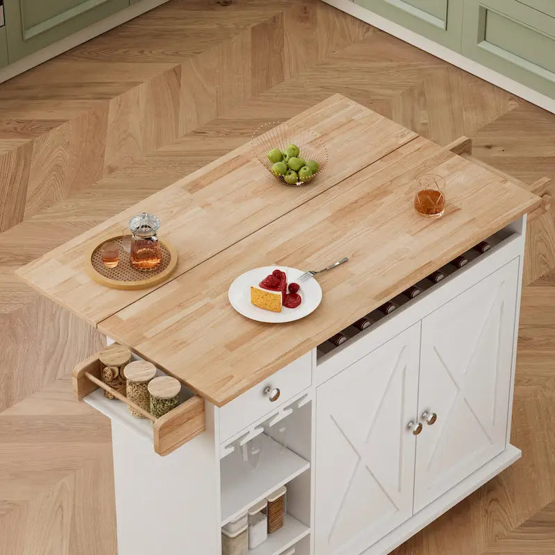 Wózek-wyspa kuchenna na kółkach z uchwytem na wino i kieliszki, 112 cm