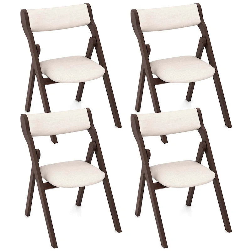 Folding Chairs Padded Linen Seat Rubber Wood Legs Set of 2 or 4