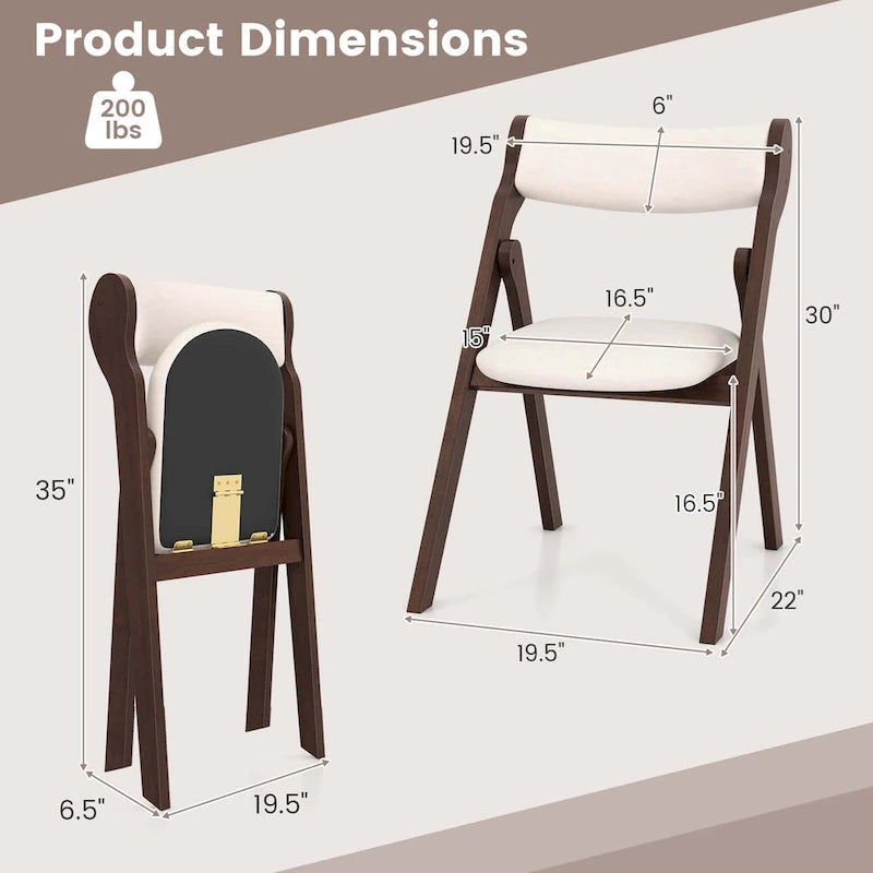 Folding Chairs Padded Linen Seat Rubber Wood Legs Set of 2 or 4