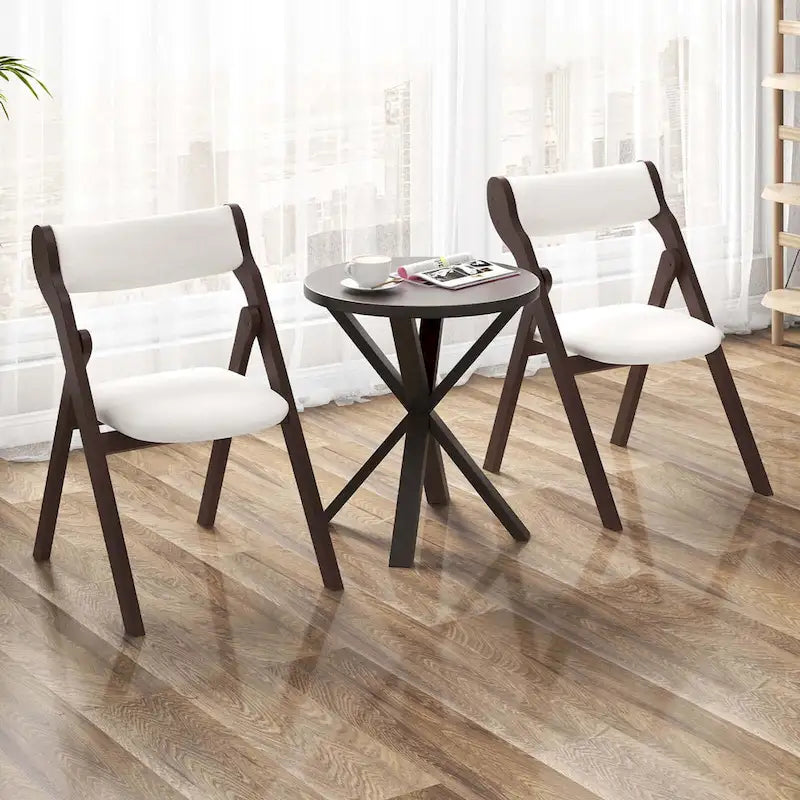 Folding Chairs Padded Linen Seat Rubber Wood Legs Set of 2 or 4