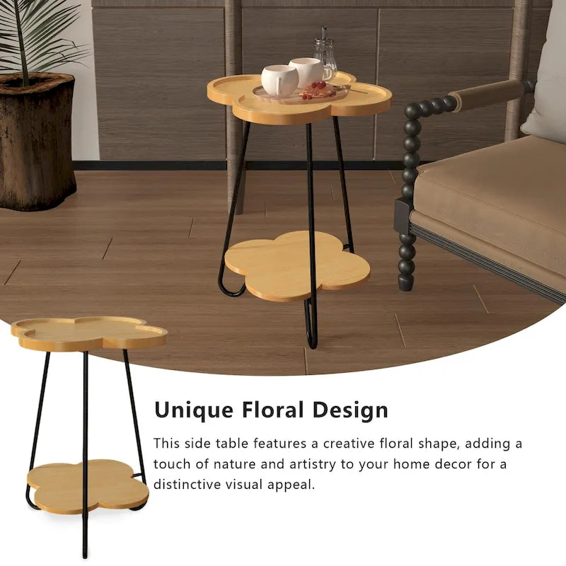 Okrągły stolik kawowy/boczny z podwójną warstwą i schowkiem, w kształcie płatków