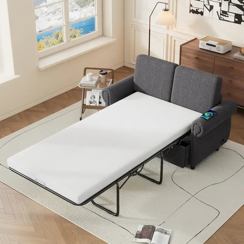 57,9-calowa rozkładana sofa z funkcją spania Twin z pianką z pamięcią kształtu i 2 portami USB