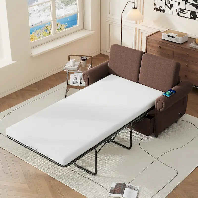 57,9-calowa rozkładana sofa z funkcją spania Twin z pianką z pamięcią kształtu i 2 portami USB