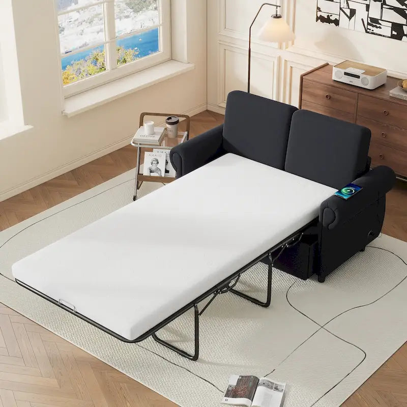 57,9-calowa rozkładana sofa z funkcją spania Twin z pianką z pamięcią kształtu i 2 portami USB