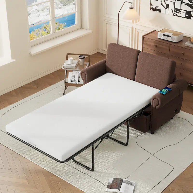 57,9-calowa rozkładana sofa z funkcją spania Twin z pianką z pamięcią kształtu i 2 portami USB