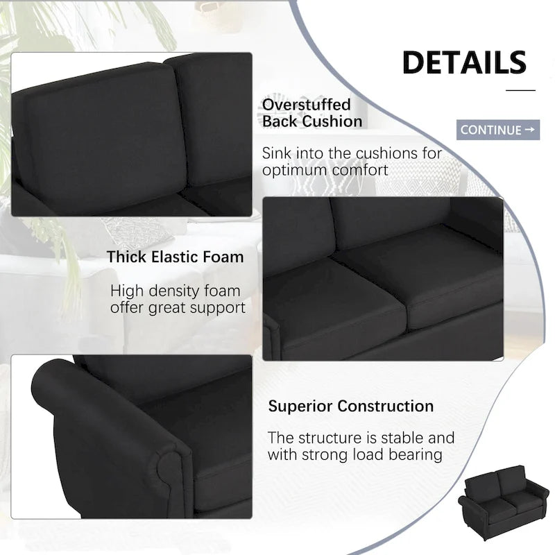 57,9-calowa rozkładana sofa z funkcją spania Twin z pianką z pamięcią kształtu i 2 portami USB
