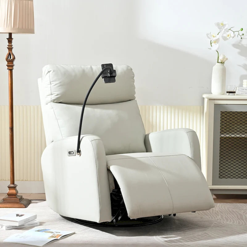 Elektryczny fotel rozkładany, obrót 270°, USB, regulowany podnóżek