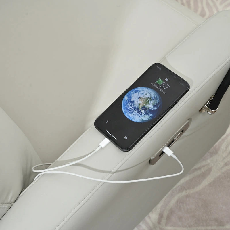 Elektryczny fotel rozkładany, obrót 270°, USB, regulowany podnóżek