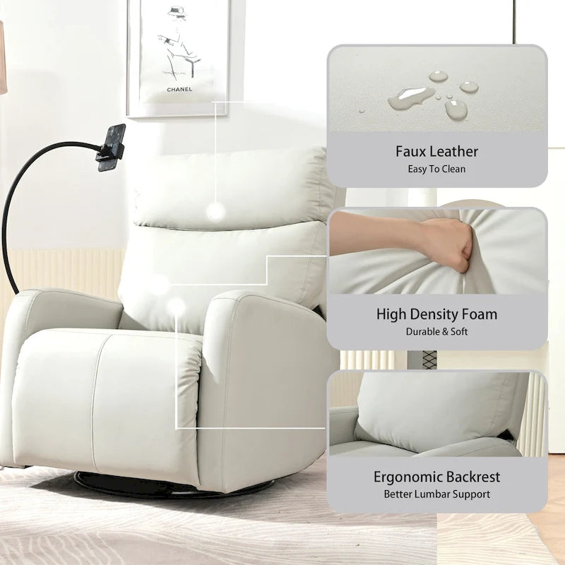 Elektryczny fotel rozkładany, obrót 270°, USB, regulowany podnóżek