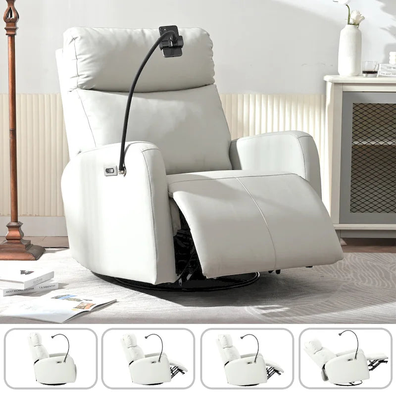 Elektryczny fotel rozkładany, obrót 270°, USB, regulowany podnóżek