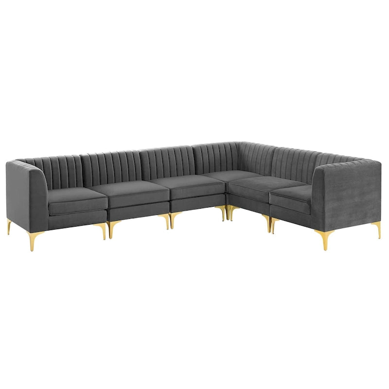 Sześcioczęściowa Sofa Narożna Tapicerowana Aksamitem w Pionowe Pasy
