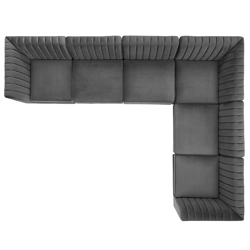 Sześcioczęściowa Sofa Narożna Tapicerowana Aksamitem w Pionowe Pasy