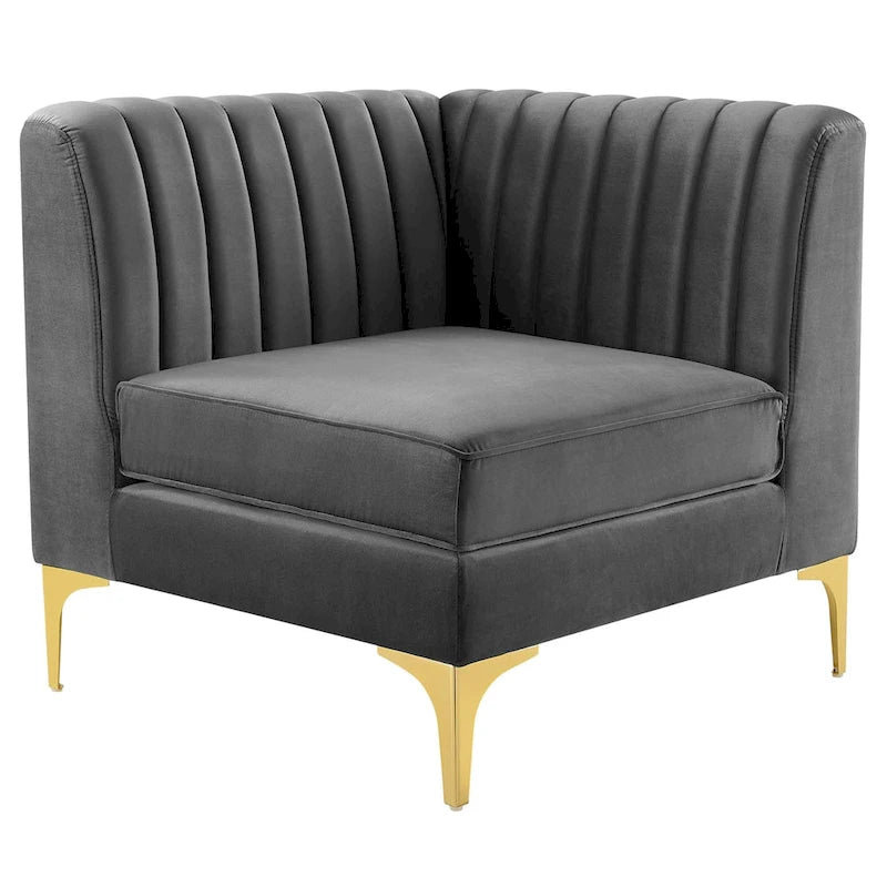 Sześcioczęściowa Sofa Narożna Tapicerowana Aksamitem w Pionowe Pasy