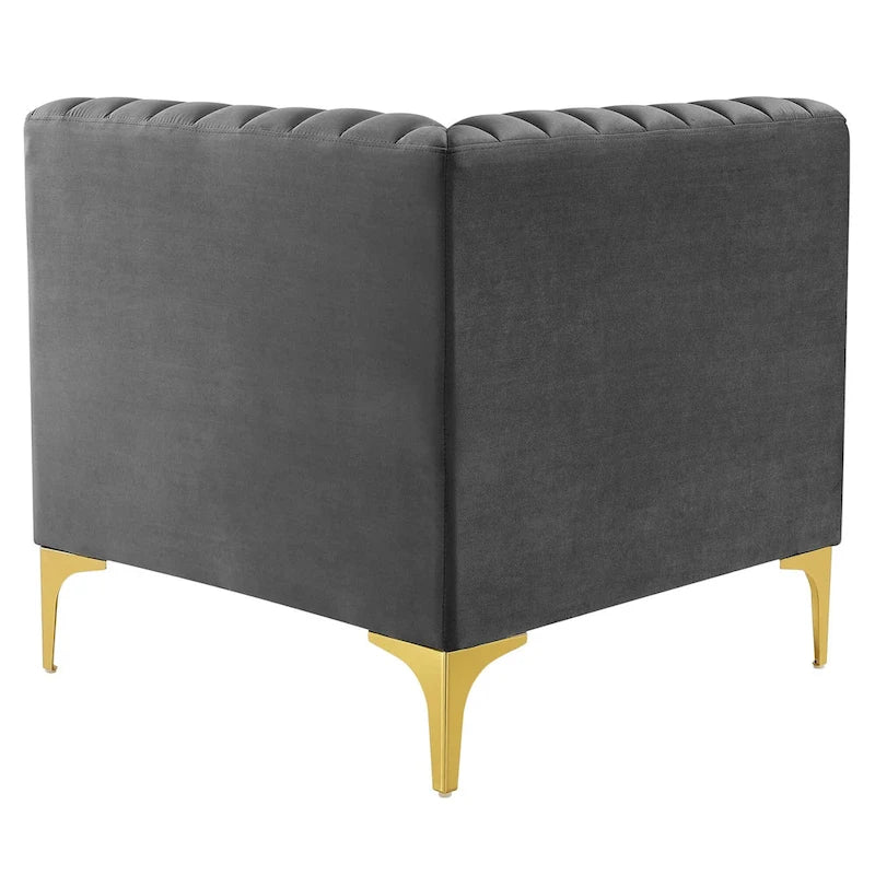 Sześcioczęściowa Sofa Narożna Tapicerowana Aksamitem w Pionowe Pasy