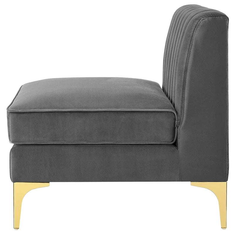 Sześcioczęściowa Sofa Narożna Tapicerowana Aksamitem w Pionowe Pasy