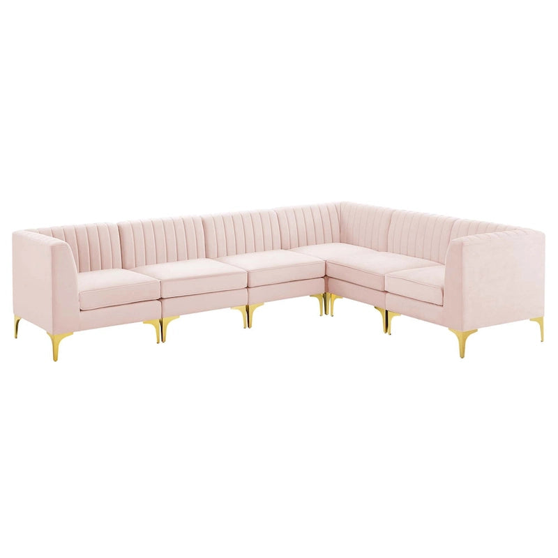 Sześcioczęściowa Sofa Narożna Tapicerowana Aksamitem w Pionowe Pasy