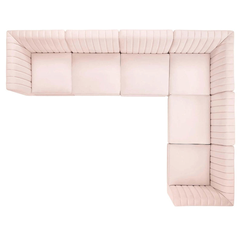 Sześcioczęściowa Sofa Narożna Tapicerowana Aksamitem w Pionowe Pasy