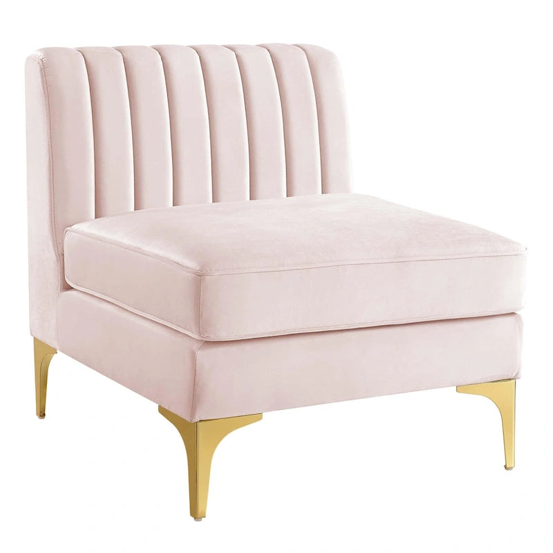 Sześcioczęściowa Sofa Narożna Tapicerowana Aksamitem w Pionowe Pasy