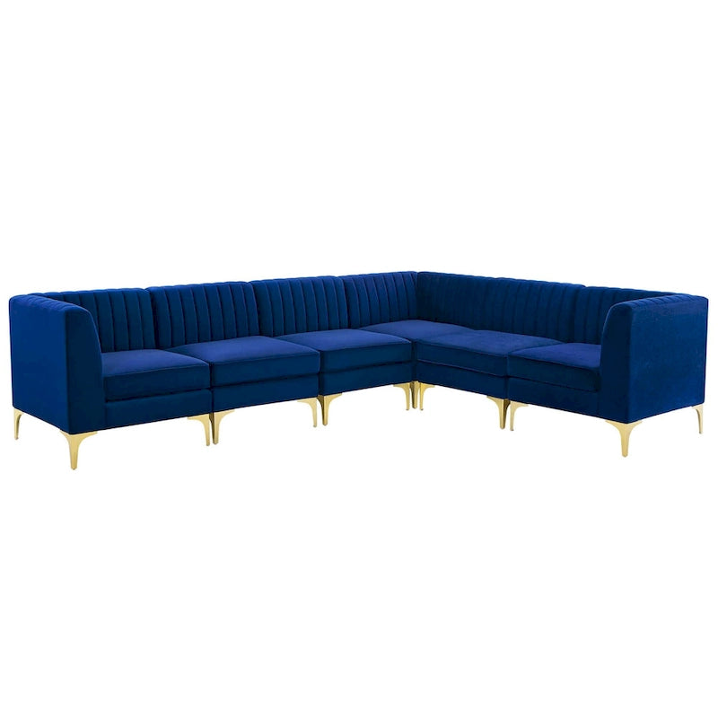 Sześcioczęściowa Sofa Narożna Tapicerowana Aksamitem w Pionowe Pasy