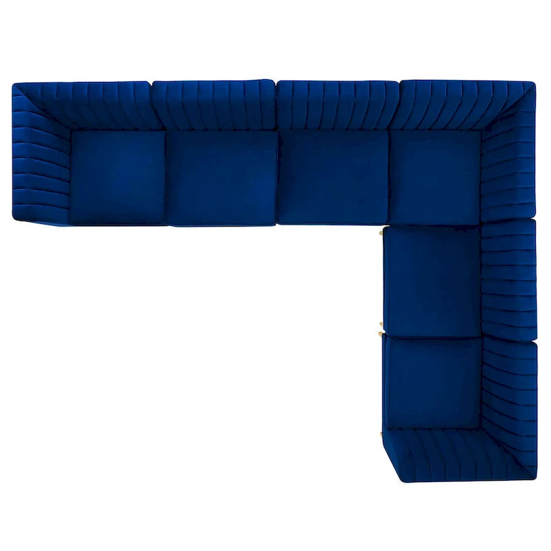 Sześcioczęściowa Sofa Narożna Tapicerowana Aksamitem w Pionowe Pasy