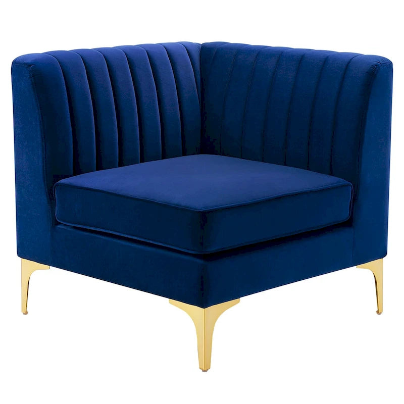 Sześcioczęściowa Sofa Narożna Tapicerowana Aksamitem w Pionowe Pasy