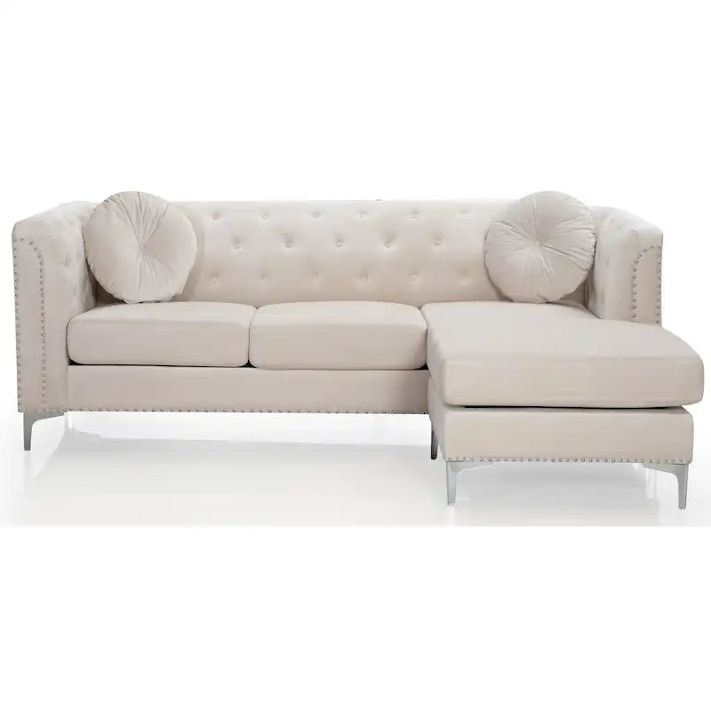 Czarna Sofa Narożna Tapicerowana Aksamitem z Szezlongiem 83 Cale