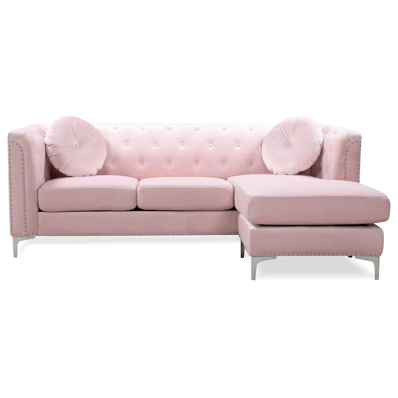 Czarna Sofa Narożna Tapicerowana Aksamitem z Szezlongiem 83 Cale