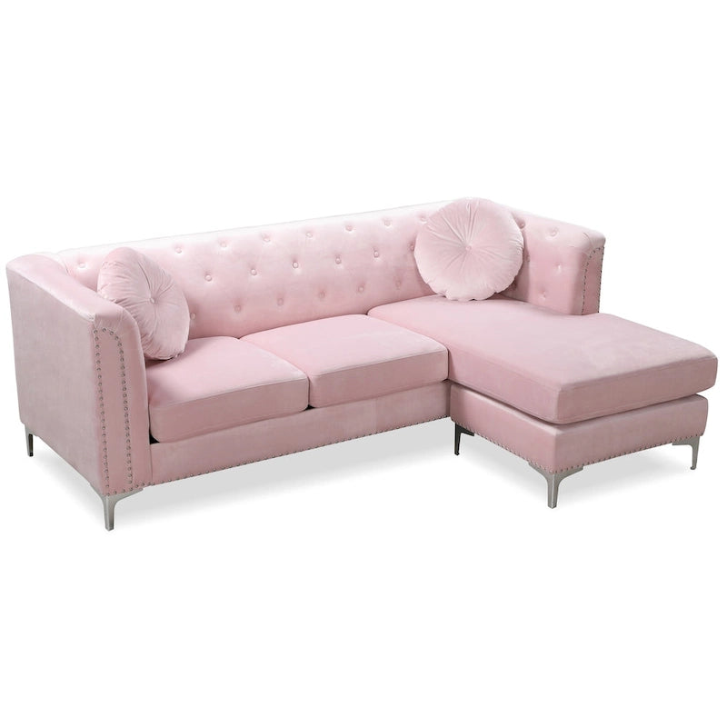 Czarna Sofa Narożna Tapicerowana Aksamitem z Szezlongiem 83 Cale