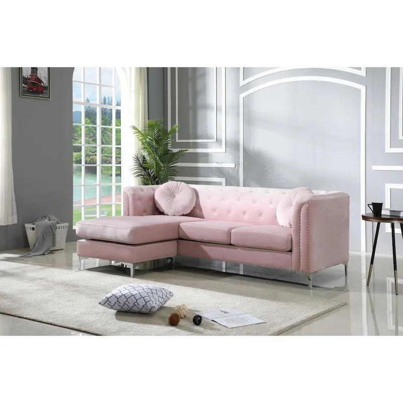 Czarna Sofa Narożna Tapicerowana Aksamitem z Szezlongiem 83 Cale