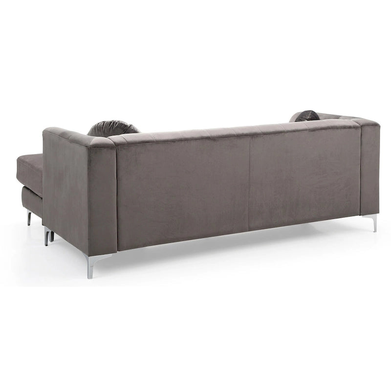 Czarna Sofa Narożna Tapicerowana Aksamitem z Szezlongiem 83 Cale