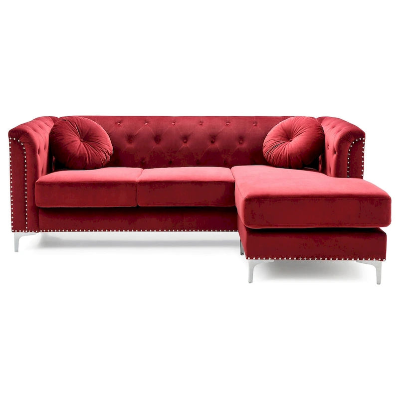 Czarna Sofa Narożna Tapicerowana Aksamitem z Szezlongiem 83 Cale
