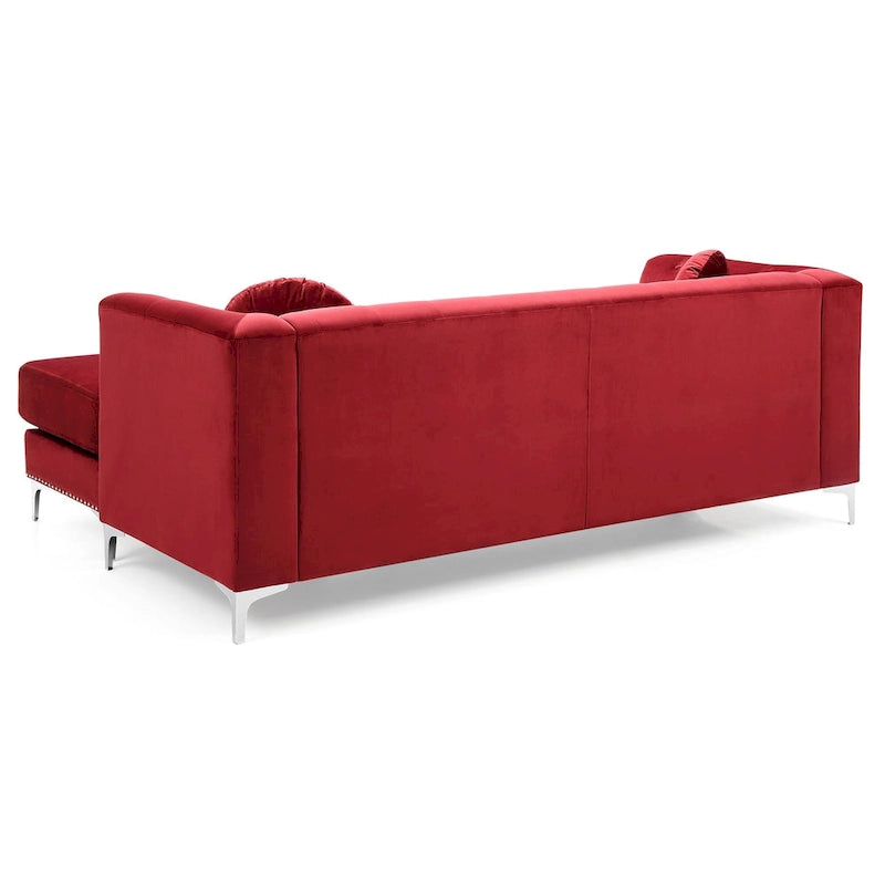 Czarna Sofa Narożna Tapicerowana Aksamitem z Szezlongiem 83 Cale