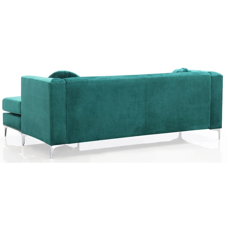 Czarna Sofa Narożna Tapicerowana Aksamitem z Szezlongiem 83 Cale