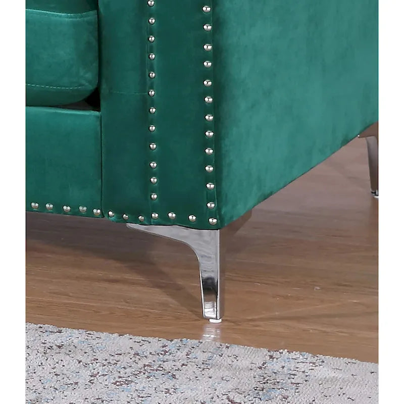 Czarna Sofa Narożna Tapicerowana Aksamitem z Szezlongiem 83 Cale