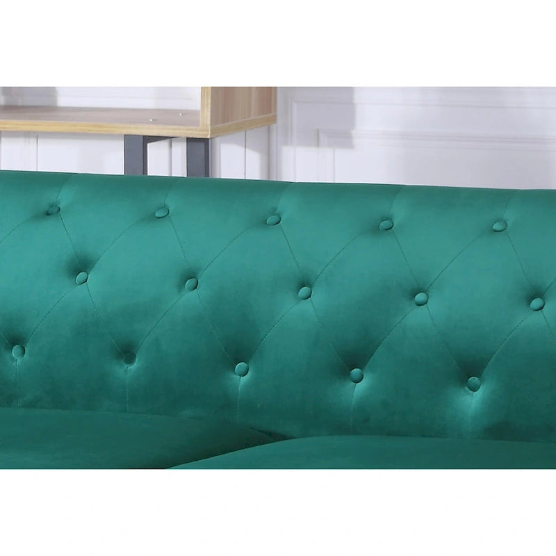 Czarna Sofa Narożna Tapicerowana Aksamitem z Szezlongiem 83 Cale