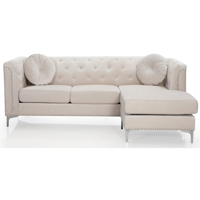 Czarna Sofa Narożna Tapicerowana Aksamitem z Szezlongiem 83 Cale