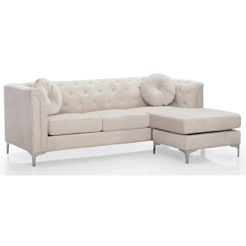Czarna Sofa Narożna Tapicerowana Aksamitem z Szezlongiem 83 Cale