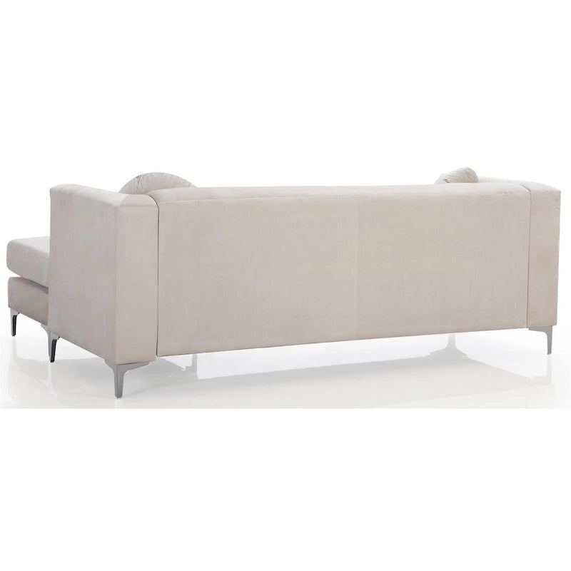 Czarna Sofa Narożna Tapicerowana Aksamitem z Szezlongiem 83 Cale