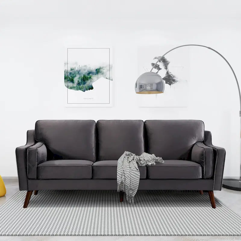 Aksamitna sofa trzyosobowa z podłokietnikami, stelaż z litego drewna, 203 cm