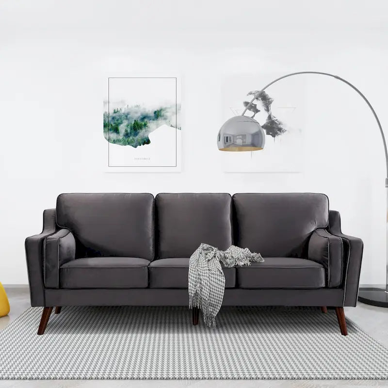 Aksamitna sofa trzyosobowa z podłokietnikami, stelaż z litego drewna, 203 cm