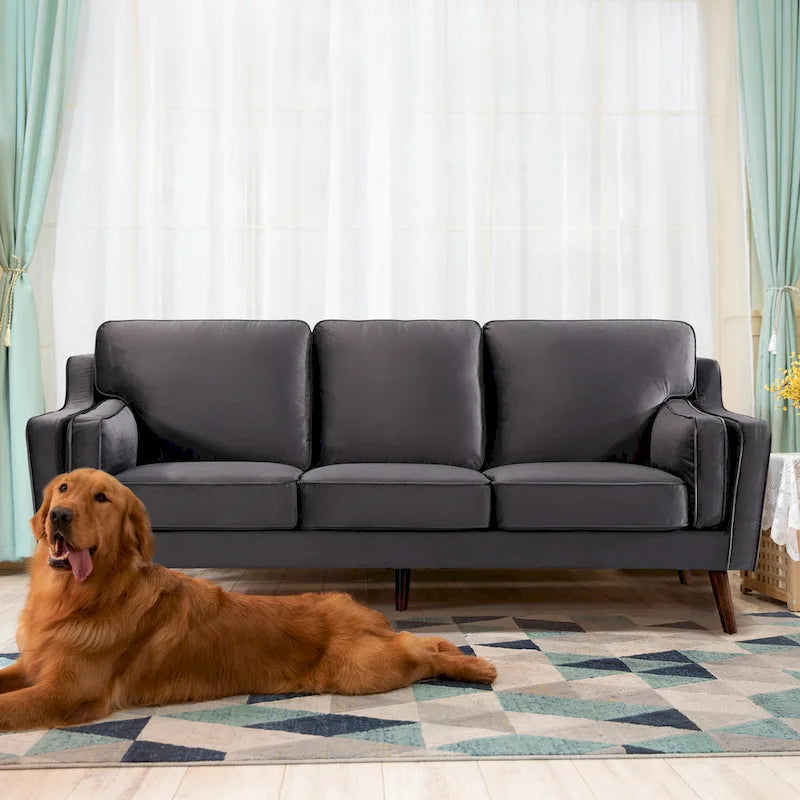 Aksamitna sofa trzyosobowa z podłokietnikami, stelaż z litego drewna, 203 cm