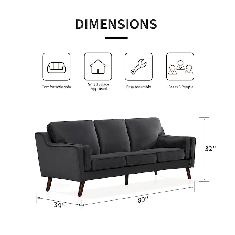 Aksamitna sofa trzyosobowa z podłokietnikami, stelaż z litego drewna, 203 cm