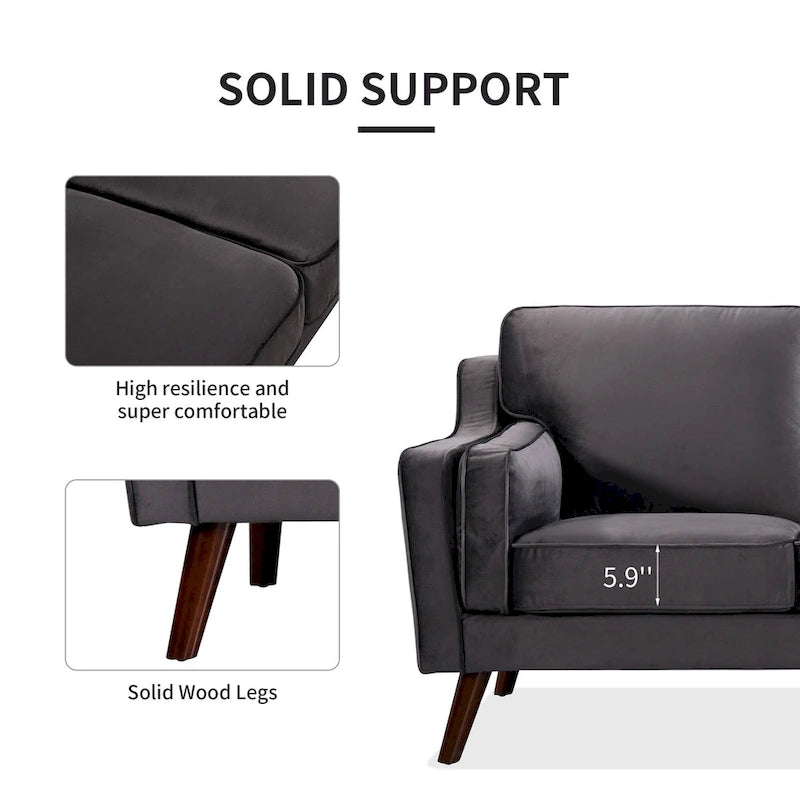 Aksamitna sofa trzyosobowa z podłokietnikami, stelaż z litego drewna, 203 cm