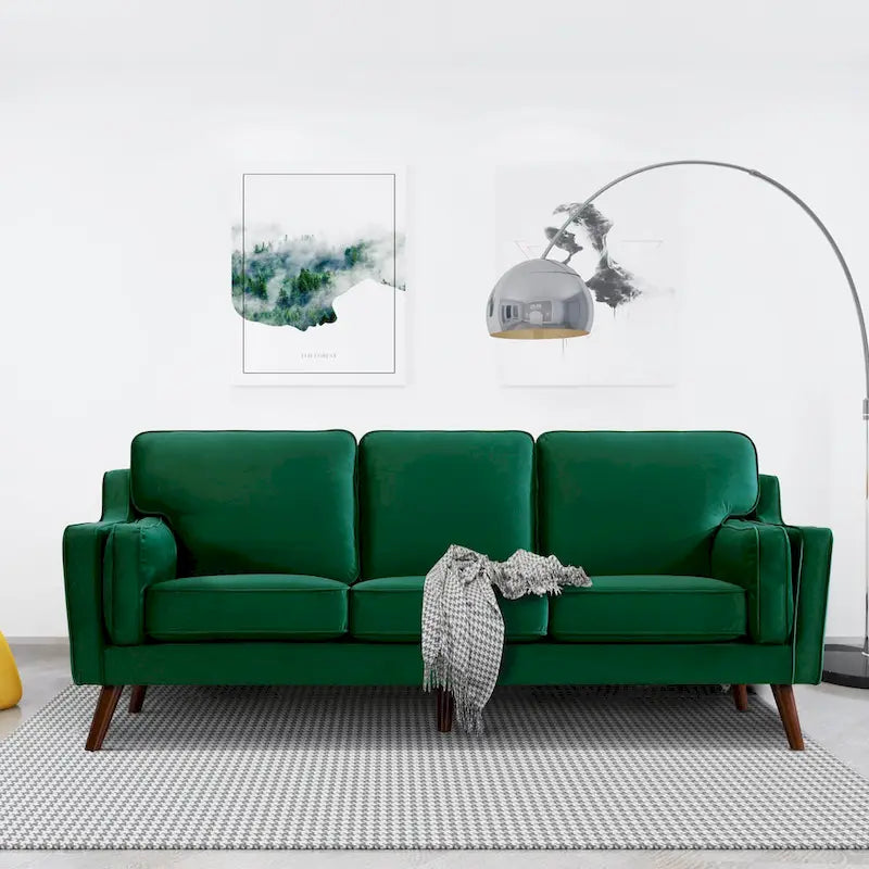 Aksamitna sofa trzyosobowa z podłokietnikami, stelaż z litego drewna, 203 cm