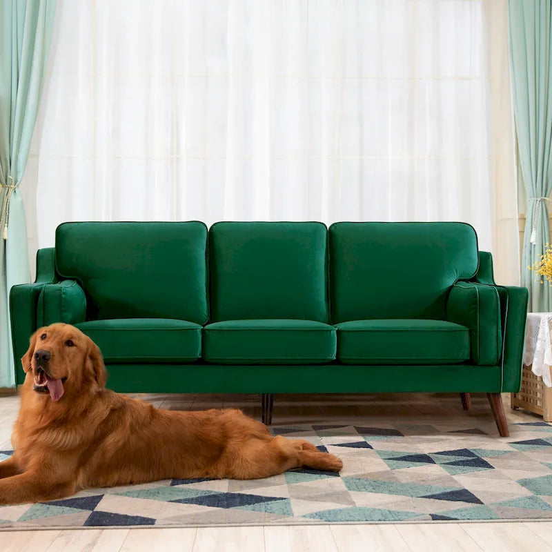 Aksamitna sofa trzyosobowa z podłokietnikami, stelaż z litego drewna, 203 cm