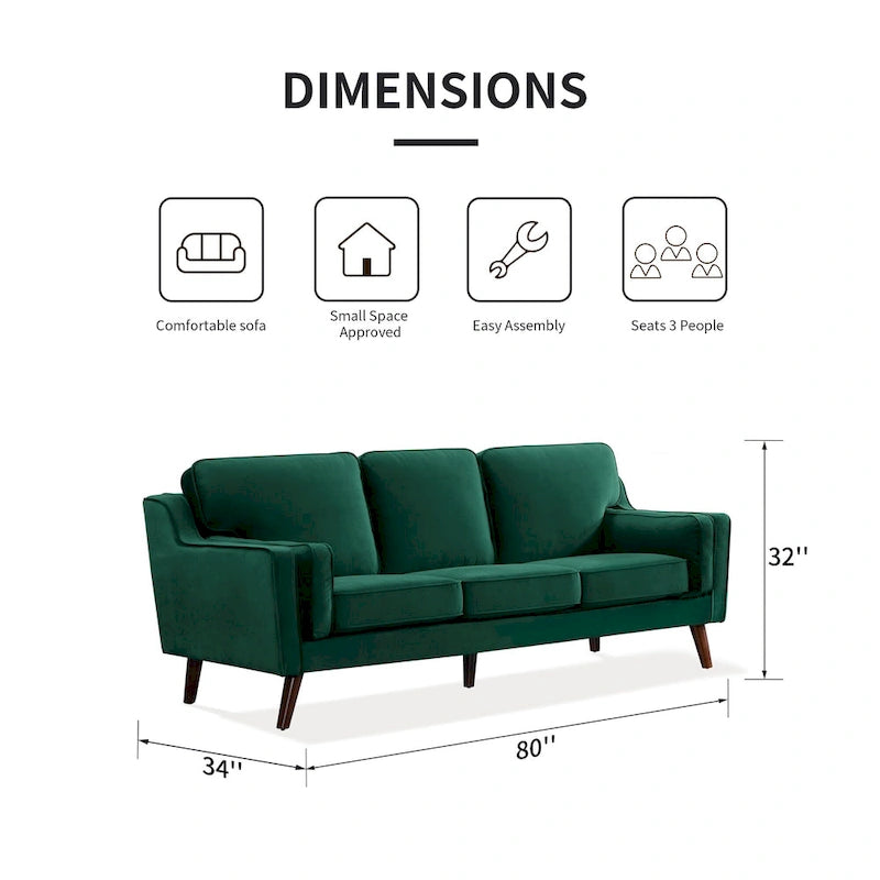 Aksamitna sofa trzyosobowa z podłokietnikami, stelaż z litego drewna, 203 cm