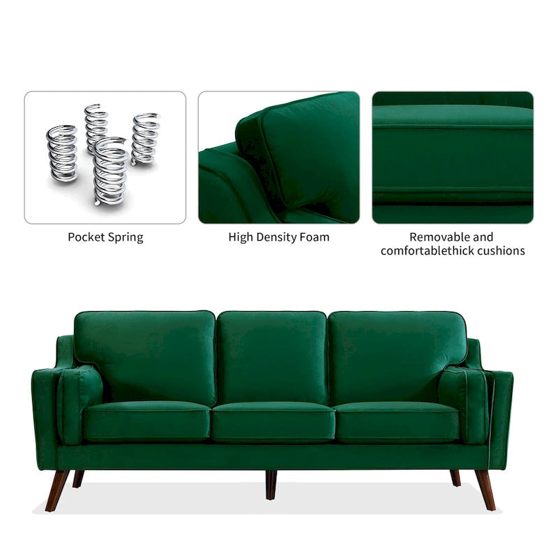 Aksamitna sofa trzyosobowa z podłokietnikami, stelaż z litego drewna, 203 cm